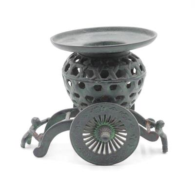 Japanese Usubata Cart Style Bronze Ikebana Flower Vase