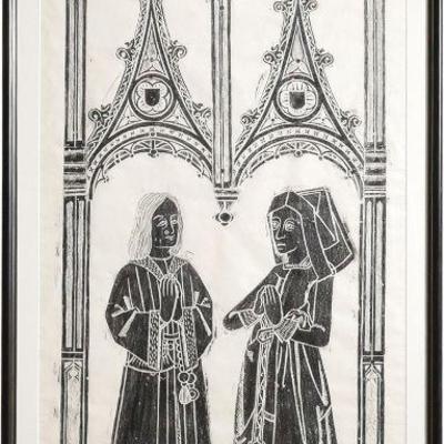 Framed Brass Rubbing Of Medieval Couple