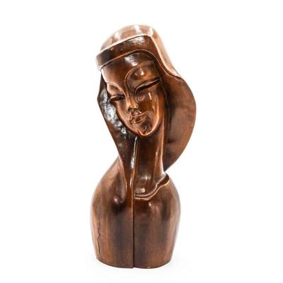 Large 15" Carved Wood Bust Sculpture