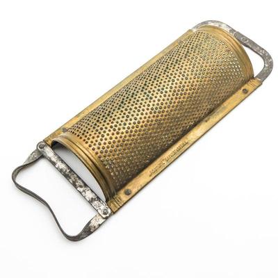 "Adamant" Large Brass Double Handled Half Round Kitchen Grater