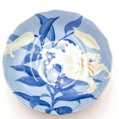 Takahashi Blue w/White Lily Footed Dish