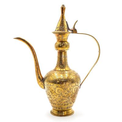 Engraved Brass Pitcher w/Lid