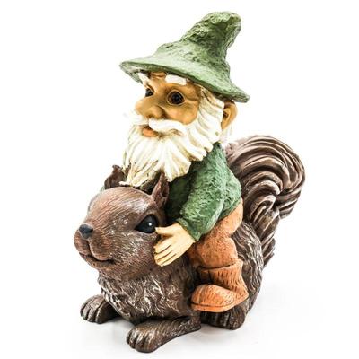 Gnome Riding Squirrel Figurine