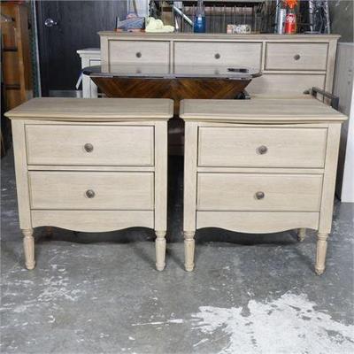 Pair of Living Spaces Deliah Wood 3-Drawer Nightstand with USB