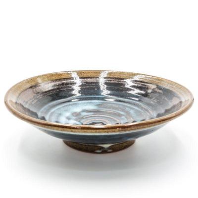Glazed Spiral Stoneware Footed Dish
