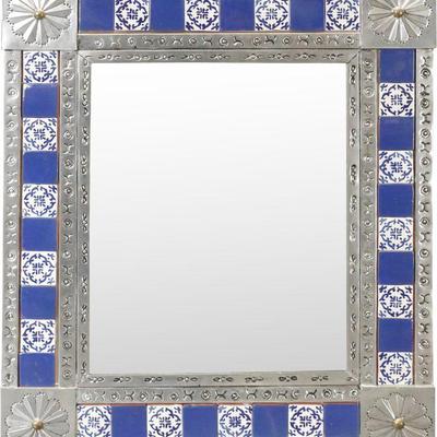 Punched Tin & Talavera Tile Wall Mirror