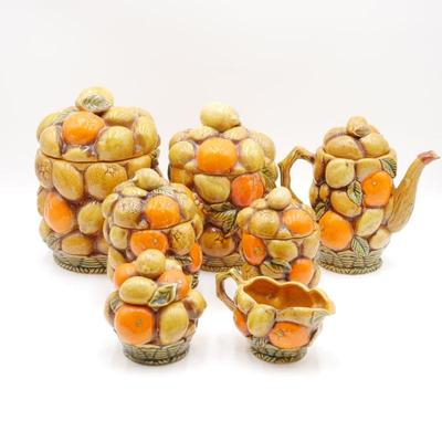Vintage Inarco Japan 7-Piece "Oranges" Ceramic Table Set