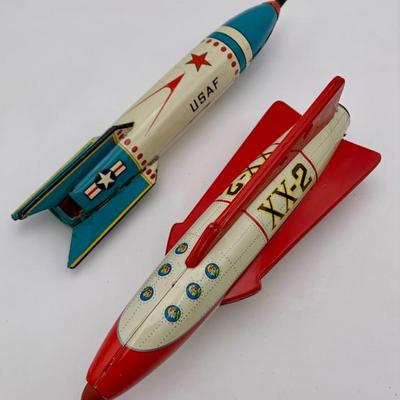 Vintage Japanese Friction Rocket Pair – 1960s