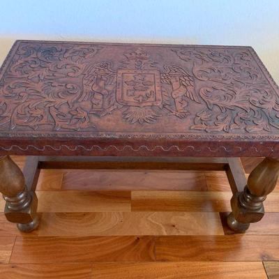 Ct123 hand tooled leather top coffee table