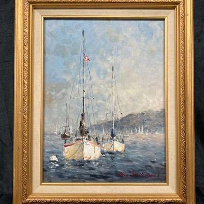 Ct192 point loma sailboat oil painting