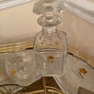 Baccarat Crystal Napoleon Decanter with 2 Cognac Crystal Glasses. There are 2 Sets!