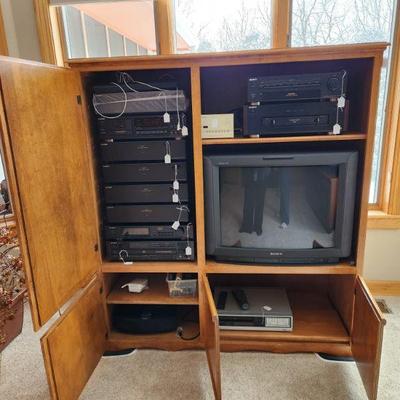 There are adjustable shelves for both the side with the door and where the tv is!