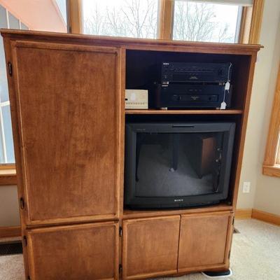 There are adjustable shelves for both the side with the door and where the tv is!