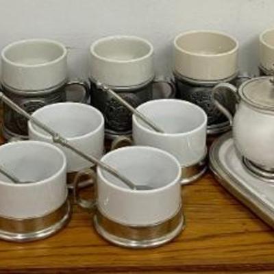 (7) RWP Pewter House Of Representative Mugs And Arte Italica Coffee Set