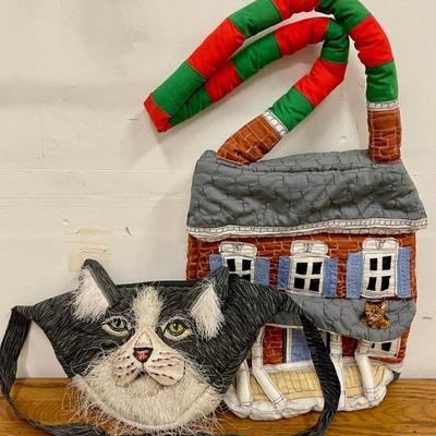 (2) Hand Made Cat Bags Priscilla Snyder NY
