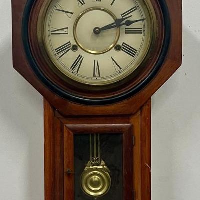 Vintage Regulator 22.5" Chime Wall Clock With Key And Brass Pendulum 