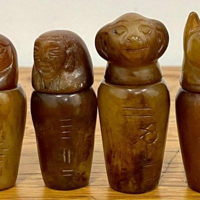 Set Of Small Canopic Egyptian Jars Carved Soap Stone 