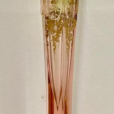 Antique Moser Watermelon Art Glass Hand Painted Enamel Vase