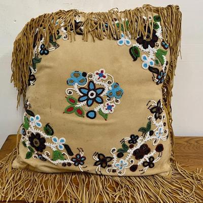 Vintage Double D True Brand Home Collection Suede Fringe Pillow With Seed Bead Decor