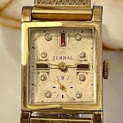 Vintage Jerral Gold Filled Diamond & Ruby Vintage Wrist Watch 