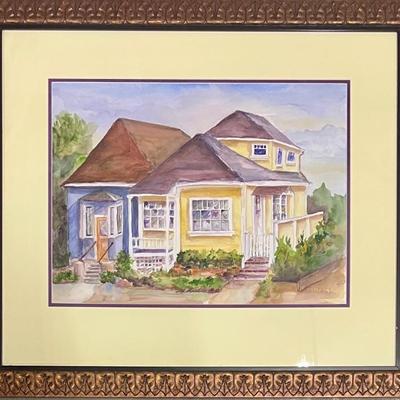Original Harleen Alexander Signed Watercolor House In Custom Frame