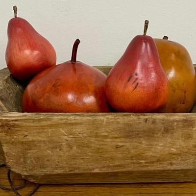 Hand Carved Wood Handled Bowl With Gourd Fruit