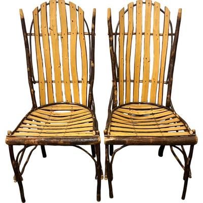Pair Of Antique Hickory Hand Made Woven Branch Chairs