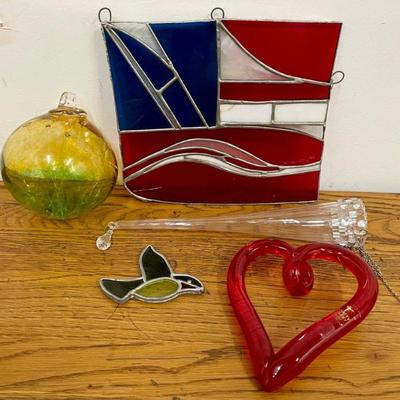 Stained Glass Wall Hanging, Art Glass Heart By Dynasty Gallery, Hand Blown Ball Ornament, Glass Bud Vase