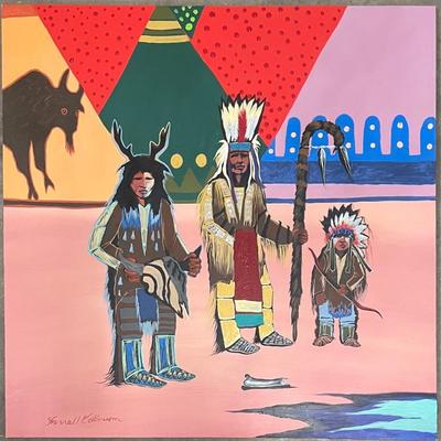 Original Signed Native American Artist Farrell Cockrum 40" X 40" Oil On Canvas