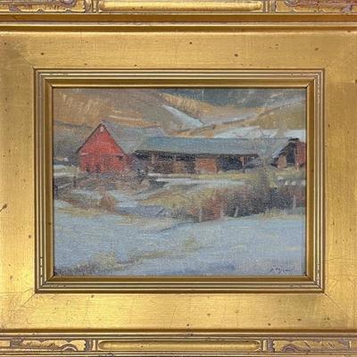 Original S. Thicwes Signed Homestead Oil Painting On Board In Custom Mexico Wooden Frame