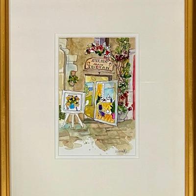 Original Ellie Weakley " 1st Night In France" 2001 St. Paul Devence Watercolor In Frame