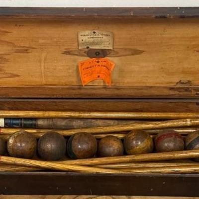 Antique Croquet Set With Wooden Case