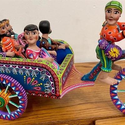 Agustin Cruz Tinoro Barrio Cuajilot Mexico Hand Painted Folk Art Cart And People (as Is)