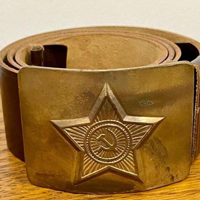 USSR Soviet Army Leather Belt With Buckle 5 Point Star Hammer