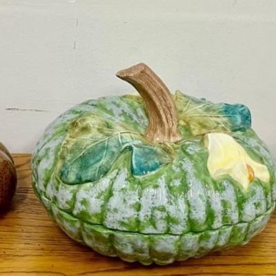 Vintage Vietri Ceramic Lidded Pumpkin Dish, Ceramic Gourd, Ceramic Pumpkin