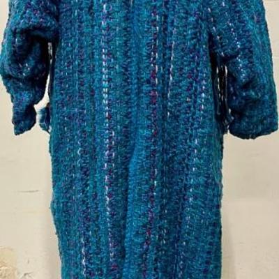 Hand Woven Ladies Wool And Fringe Full Length Jacket Size Medium