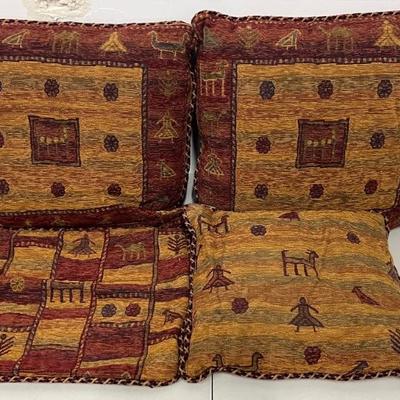 (3) Decorative Killum Tribal Tapestry Pillows With Extra Pillow Case