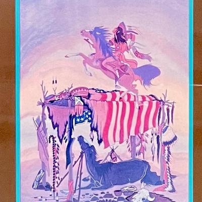 Woody Crumbo " Scaffold Burial" Signed Native American Print In Frame