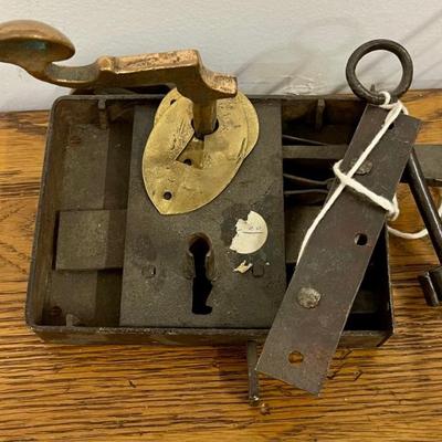 Antique Brass Elbow Lock With Key And Handle