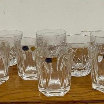 (8) Bohemia Crystal Czech Whiskey Glasses, (7) Diamond Cut Whiskey Glasses