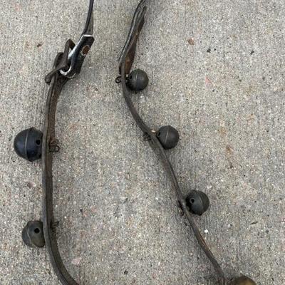 Set Of Antique Leather And Copper Sleigh Bells
