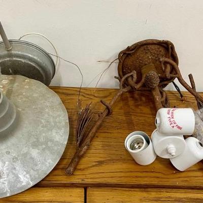 (2) Vintage Light Fixtures - Tin Outdoor And Rustic Bronze Tone (as Is)