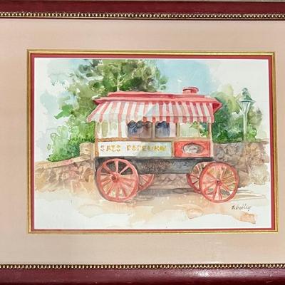 Original Ellie Weakley Watercolor Popcorn Stand In Frame