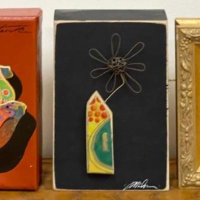 (3) Original Pieces Of Art - J. C. Milner Poolside, Canvas Frog Signed, And Tamara Simmons Oil