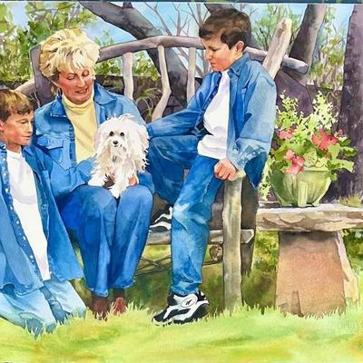Original Cathy J. Goodale 1998 Original Watercolor Family Portrait (as Is)