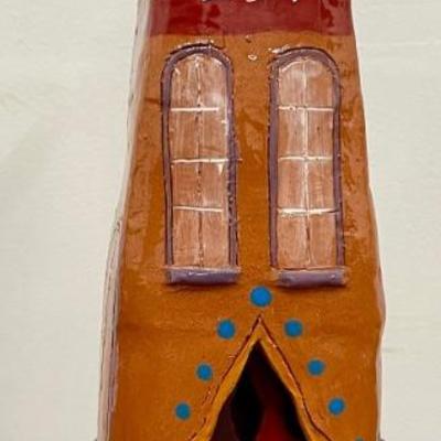 Hand Made Naida Seibel Pottery House With Bird