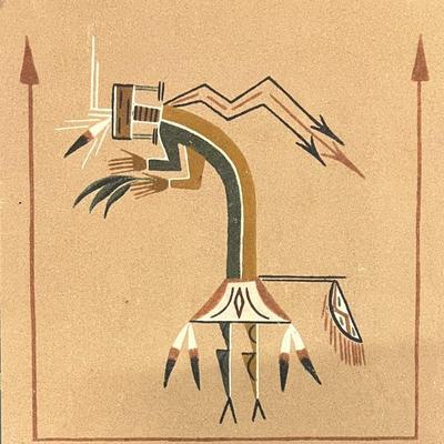" Rainbow Girl" 14" X 15.5" Navajo Sand Painting Signed Etsitty