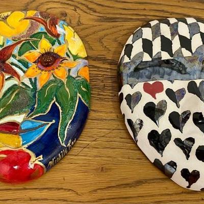 (2) Pottery Mask Wall Hanging By Michelle Ray And Clingman