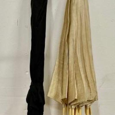 (2) Antique Umbrellas - Silk Bamboo And Black With Handle