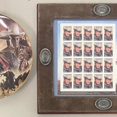 2004 Usps Legends Of Hollywood John Wayne Framed Stamp Set And 2006 Bradford Exchange 8.25" Plate
